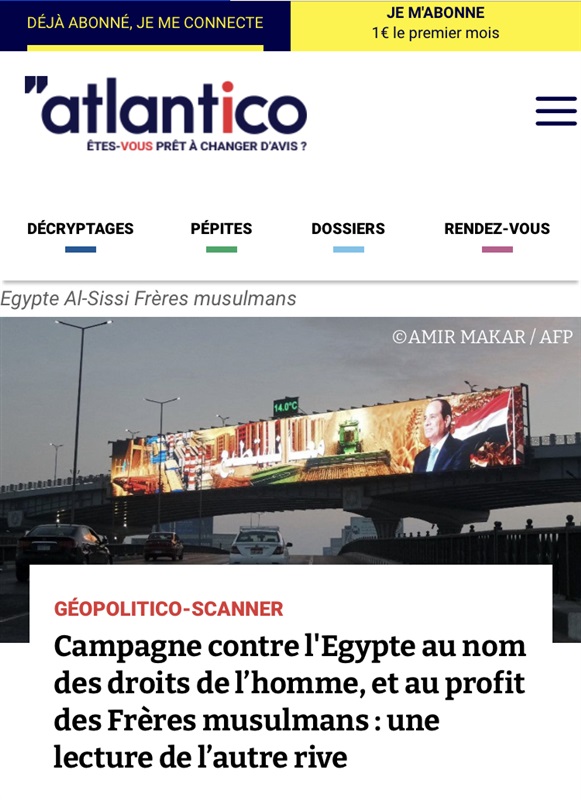 Abdelrahim Ali au site Atlantico: Campagne contre l'Egypte au nom des droits de l’homme, et au profit des Frères musulmans : une lecture de l’autre rive