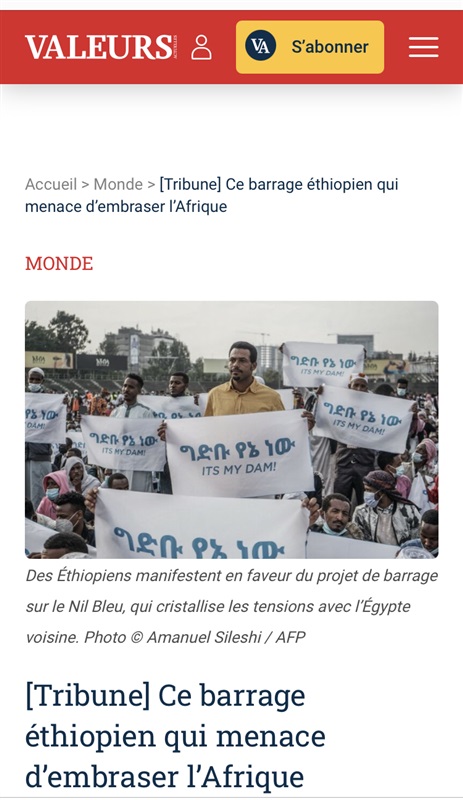 Abdelrahim Ali au site Valeurs actuelles : Ce barrage éthiopien qui menace d’embraser l’Afrique